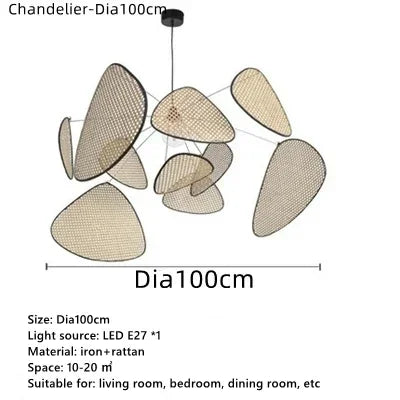 French Design Rattan Chandelier for Home Lighting - Chandelier-Dia100cm / Genuine rattan - Chandelier
