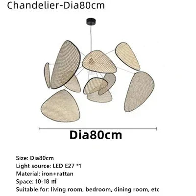French Design Rattan Chandelier for Home Lighting - Chandelier-Dia80cm / Genuine rattan - Chandelier