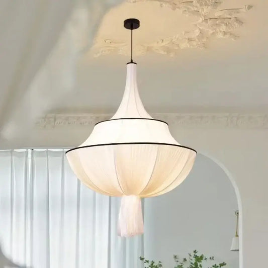White fabric draped decorbites creamy e27 pendant light with black trim and tassel for creamy e27 foyer chandelier