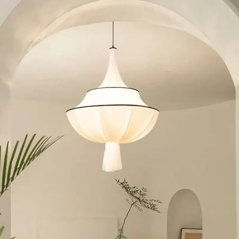 A white tiered pendant lamp with black trim and tassel from decorbites creamy e27 foyer chandelier light collection