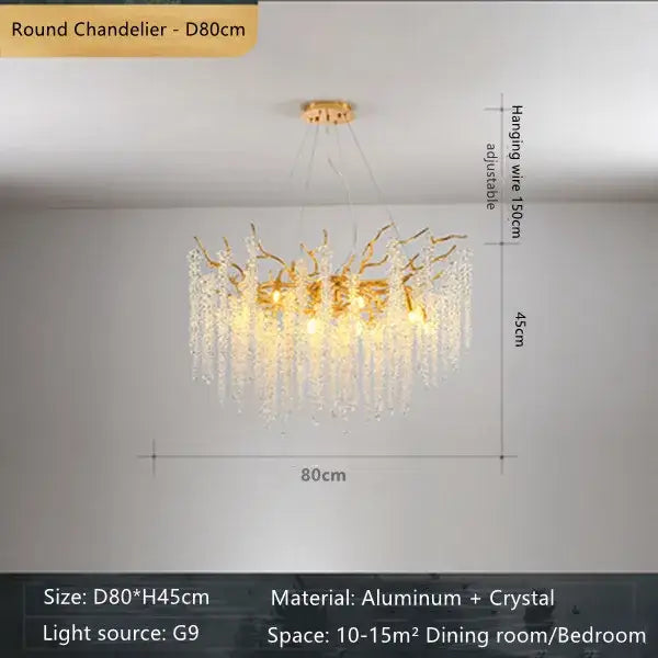 French golden crystal branch chandelier made of aluminum and crystal with dangling droplets for living room decorbites crystal branch