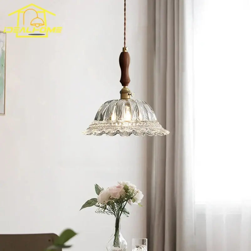 Clear glass pendant lights with walnut wooden handle and brass accents from decorbites french ins for kitchen island decor