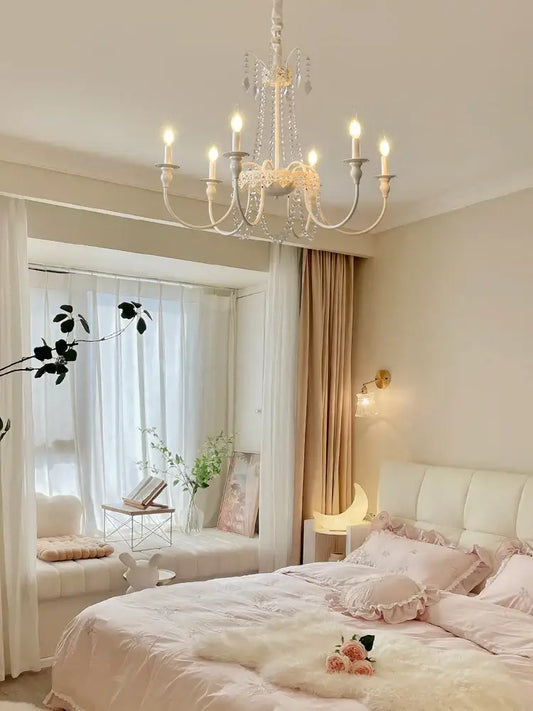 A delicate white crystal chandelier with crystal accents for living room decorbites french light luxury lighting
