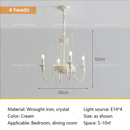 Cream-colored french light luxury crystal chandelier with four wrought iron arms for living room decorbites french light