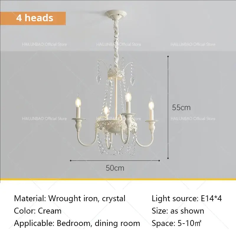 Cream-colored french light luxury crystal chandelier with four wrought iron arms for living room decorbites french light