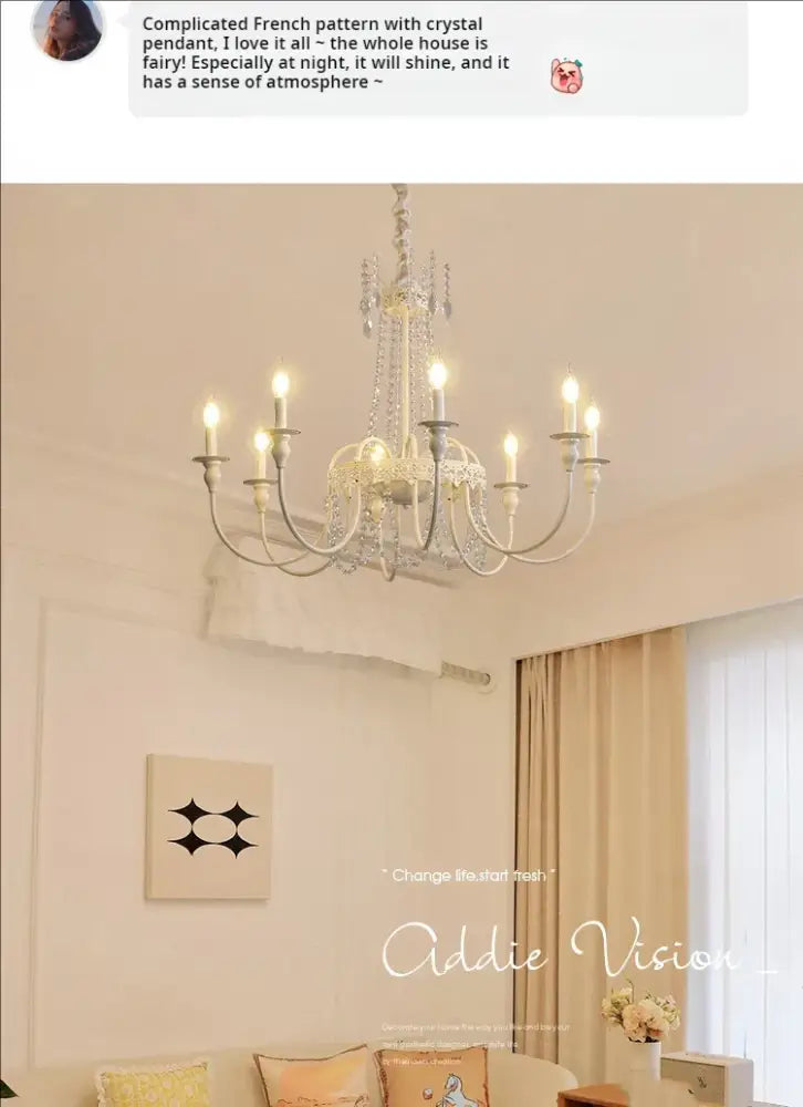 Elegant silver french light luxury chandelier with intricate crystal pendants and candle bulbs for living room decorbites decor