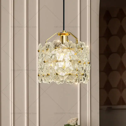 Delicate translucent glass french light luxury white flower chandelier with gold accents for light luxury bedroom decorbites
