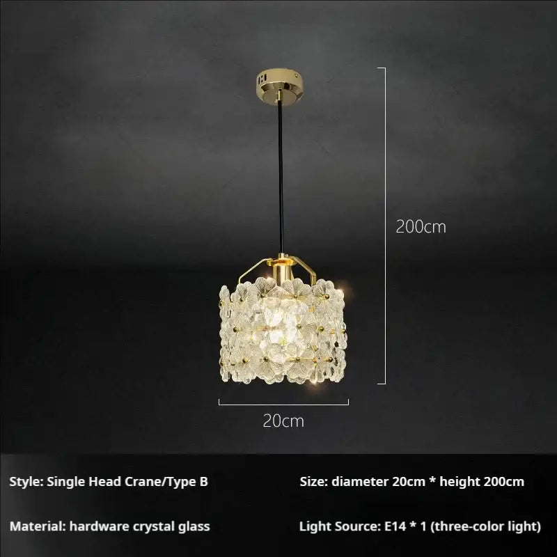 A decorbites french light luxury white flower glass chandelier pendant light with gold-toned cylindrical crystal shade