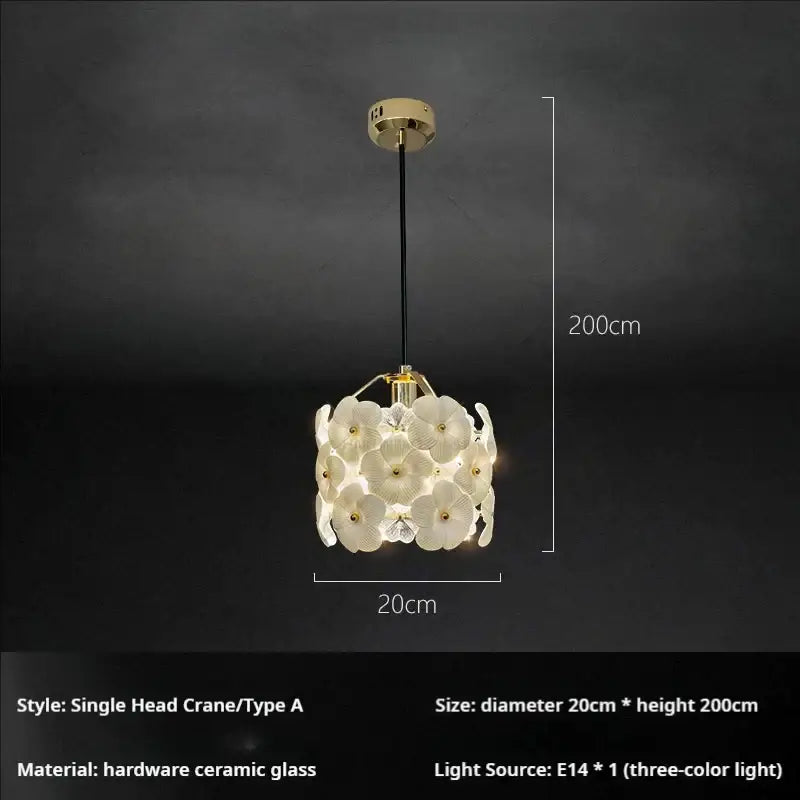 Delicate white ceramic glass chandelier with gold metal frame and floral design for light luxury bedroom decorbites french light