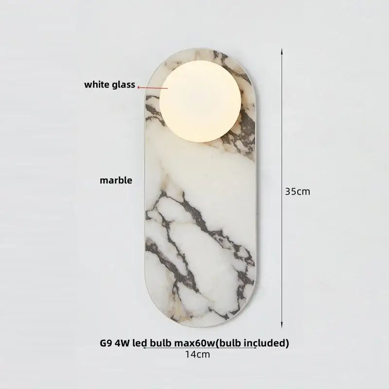 Modern oval-shaped black and white marble led wall light with white glass diffuser for bedroom decorbites led wall sconce