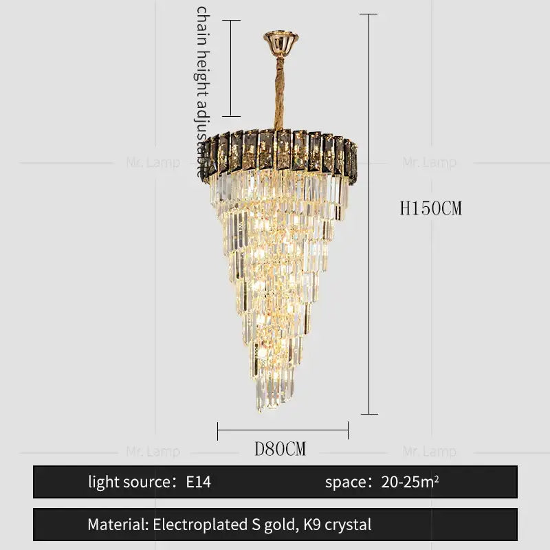 A french luxury amber crystal chandelier with cascading k9 crystal prisms and an electroplated s gold frame for living room