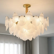 French luxury cream leaf glass chandelier with translucent white shades and gold frame for living room decorbites french luxury