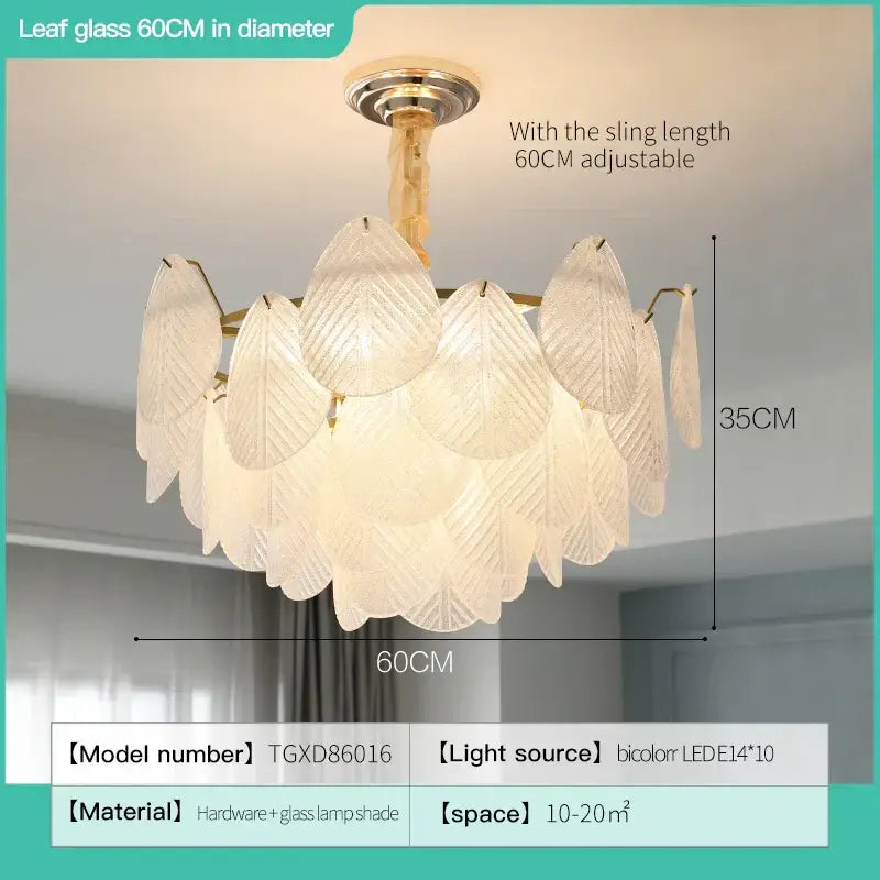 Elegant 60cm diameter french luxury cream leaf glass chandelier with gold hardware and frosted shades for living room decorbites french luxury