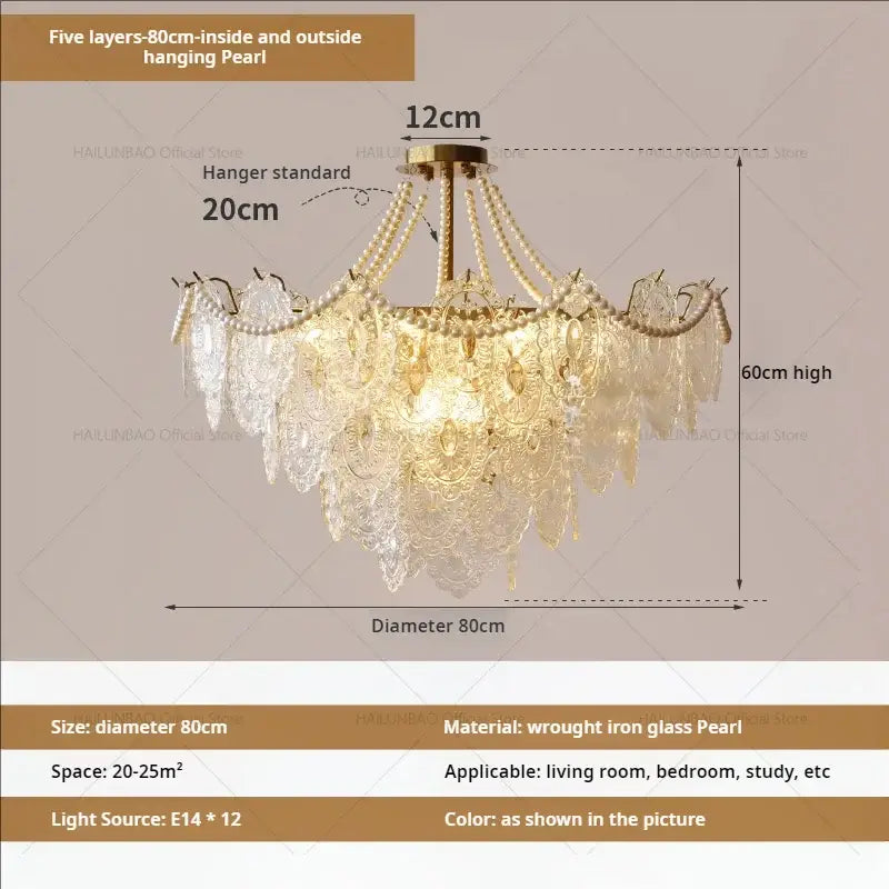 Elegant decorbites cream crystal chandelier with cascading glass pearls and wrought iron for luxury living room decor