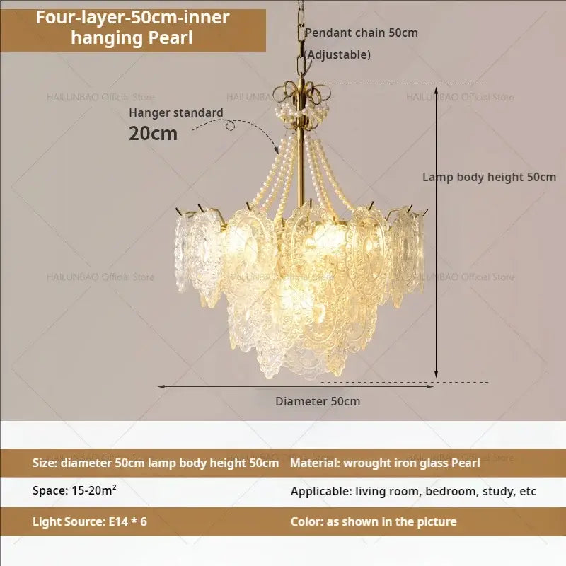 Elegant four-layer hanging decorbites cream crystal chandelier with brass wrought iron frame for living room lighting