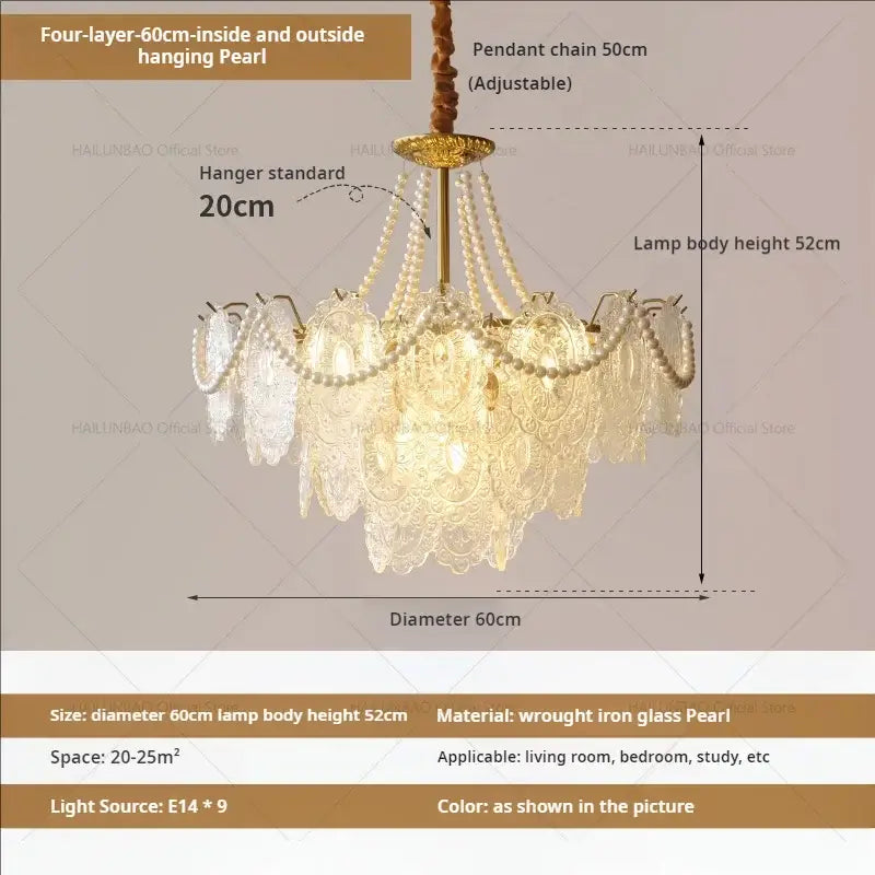 Elegant decorbites cream crystal chandelier with golden wrought iron frame and cascading glass layers for living room light