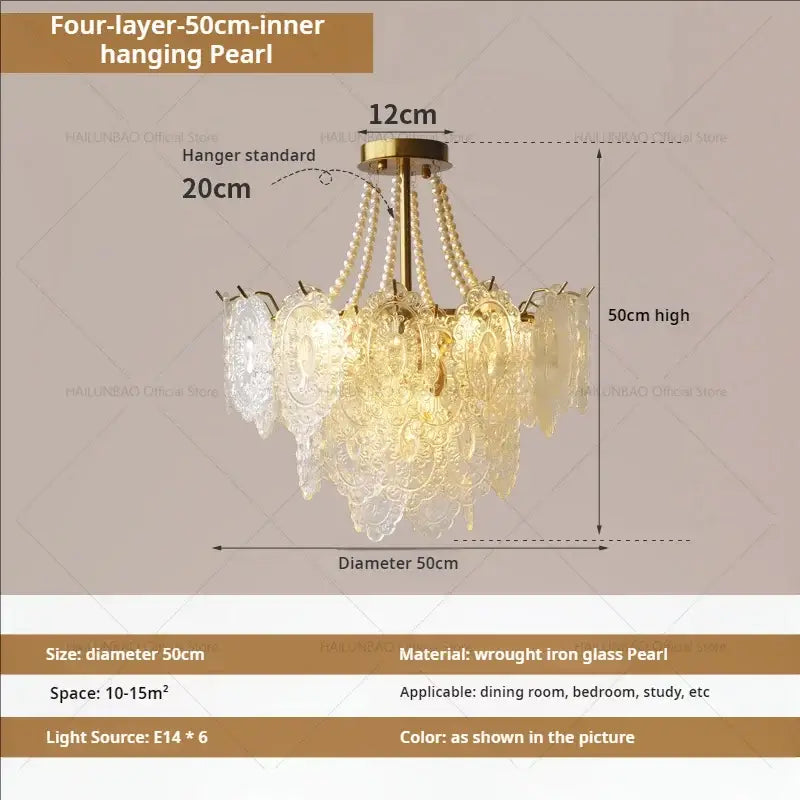 Elegant four-layer decorbites cream crystal chandelier with glass pendants and brass frame for luxury living rooms