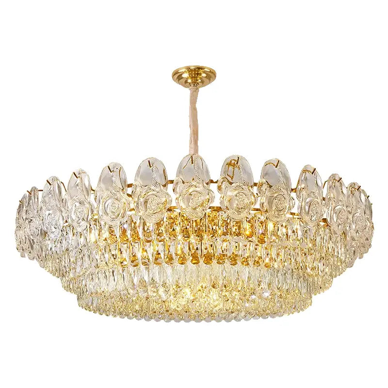 French luxury gold crystal rose chandelier featuring clear crystal rose elements and cascading teardrop crystals for dining room decorbites crystal rose design