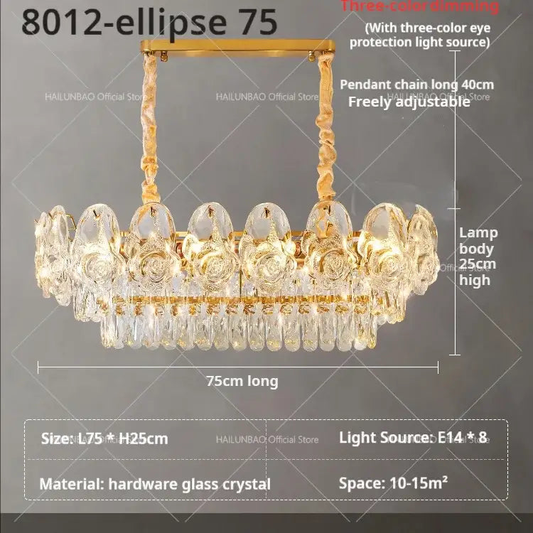 French luxury gold crystal rose chandelier with clear crystal rose glass and dangling teardrop crystals for dining room decorbites crystal rose