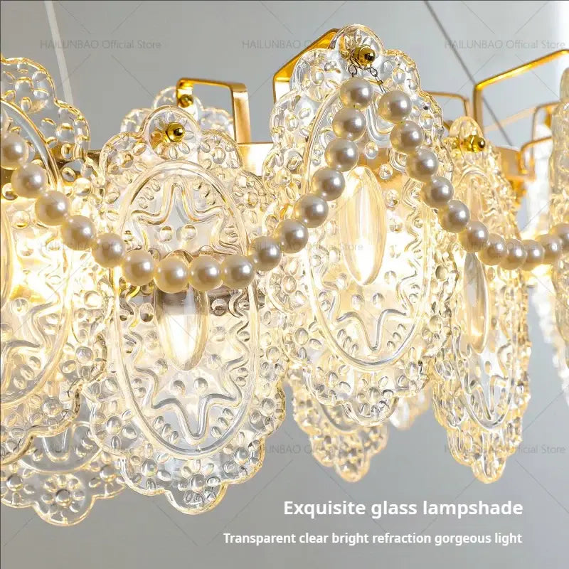 Transparent crystal glass chandelier lampshade with cream pearls and gold accents from decorbites glass chandelier