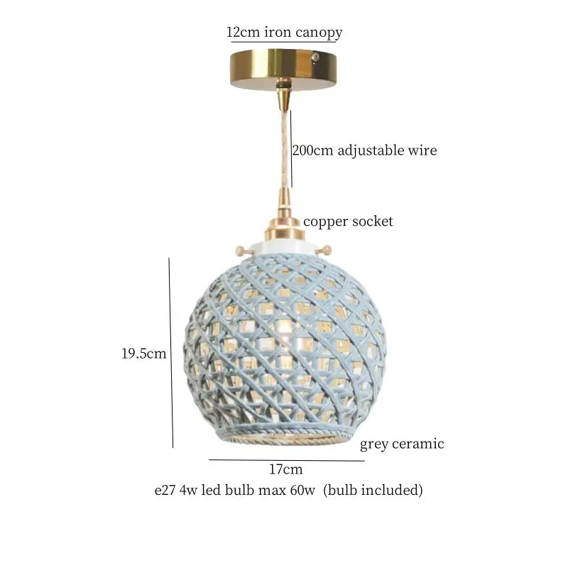 A spherical pendant light with a woven grey ceramic shade and brass accents for decorbites french minimalism ceramic decor