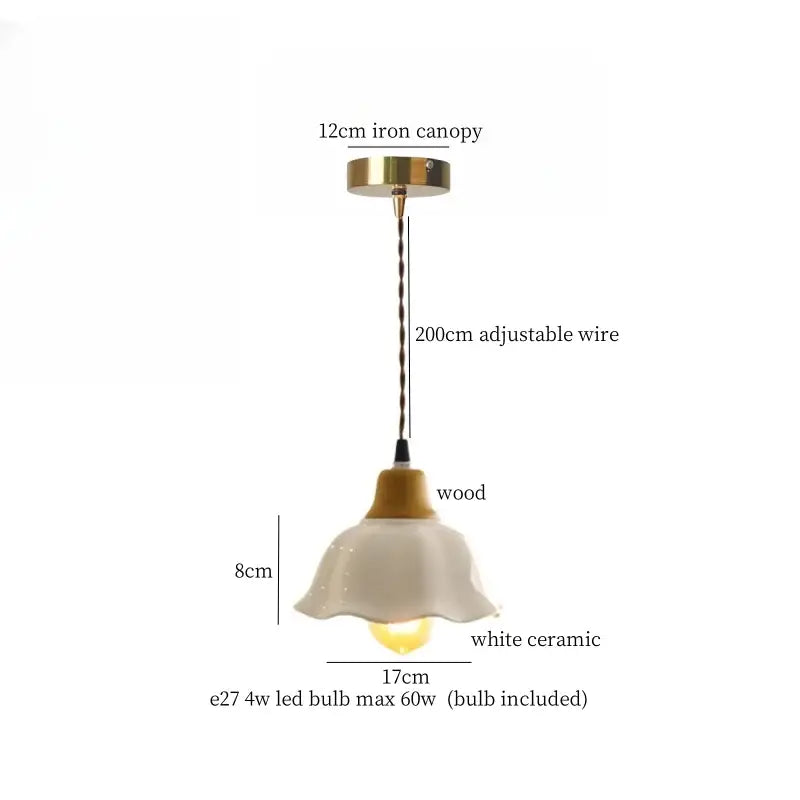 A delicate white french minimalism ceramic pendant light with wooden collar and brass canopy for dining room decorbites french minimalism