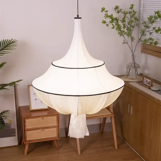 White tiered fabric pendant lamp with black trim decorbites french minimalist silk pendant lamp for living room
