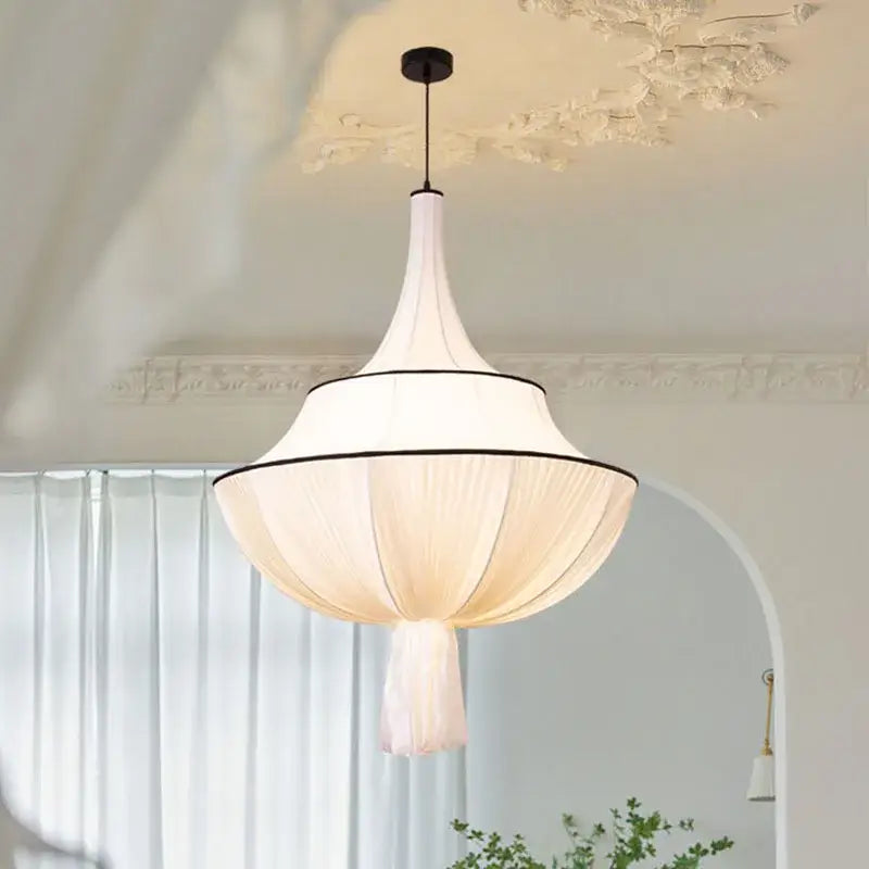 Elegant white french minimalist silk pendant lamp with black trim and flowing design for living room decorbites pendant lamp