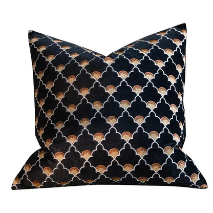 Black velvet french night velvet throw pillow case with gold and white scalloped arches for bedroom decorbites french night decor