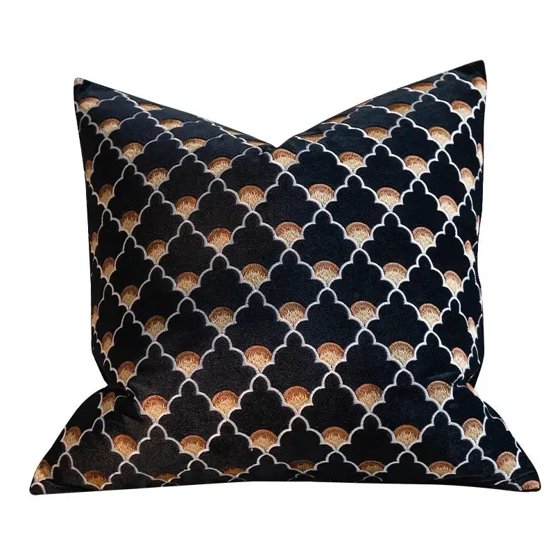 Black velvet french night velvet throw pillow case with gold and white scalloped arches for bedroom decorbites french night decor