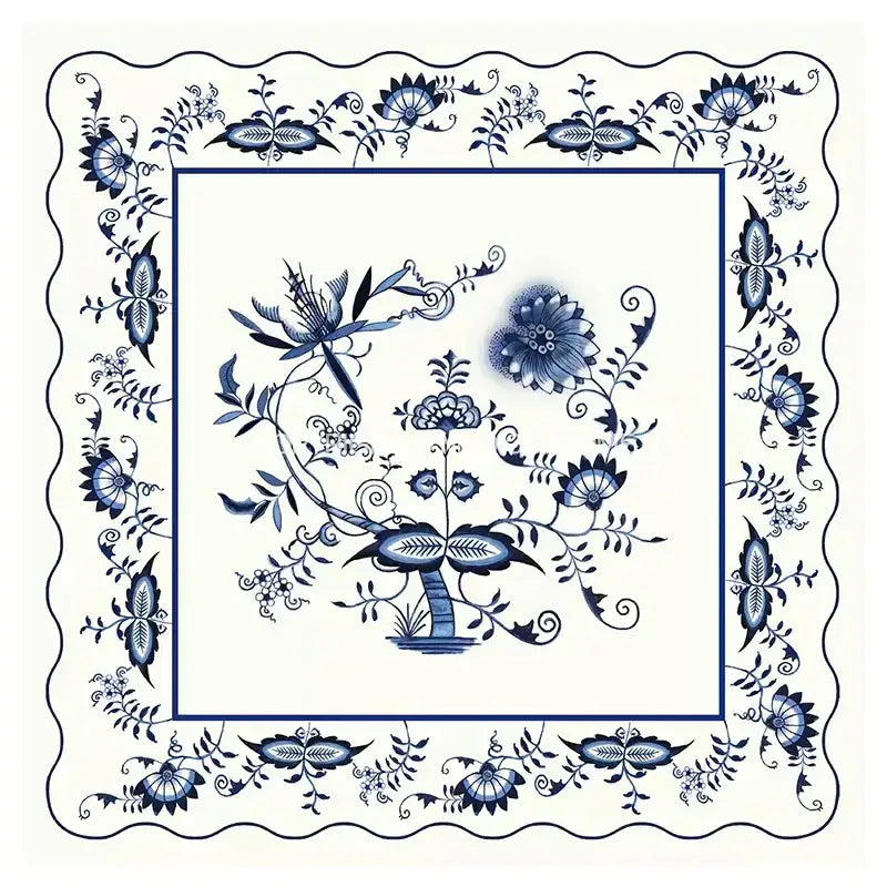 Blue and white porcelain square plate with intricate floral patterns on scalloped border for decorbites blue onion print decorbites blue onion print onion print tablecloth dining room decor