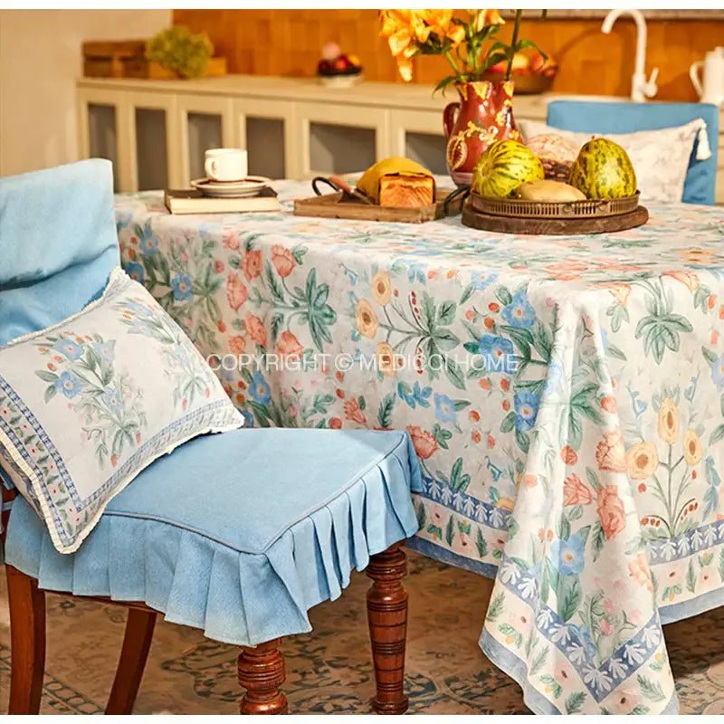 Floral-patterned pillow cover 30x50cm with light blue white base and pastel flowers for decorbites french pastoral decor