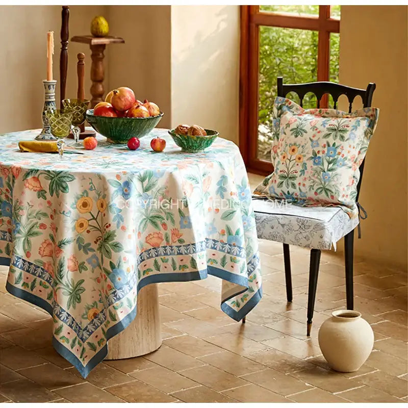 Floral-patterned cream pillow cover 30x50cm with vibrant orange and blue flowers and decorbites french pastoral design