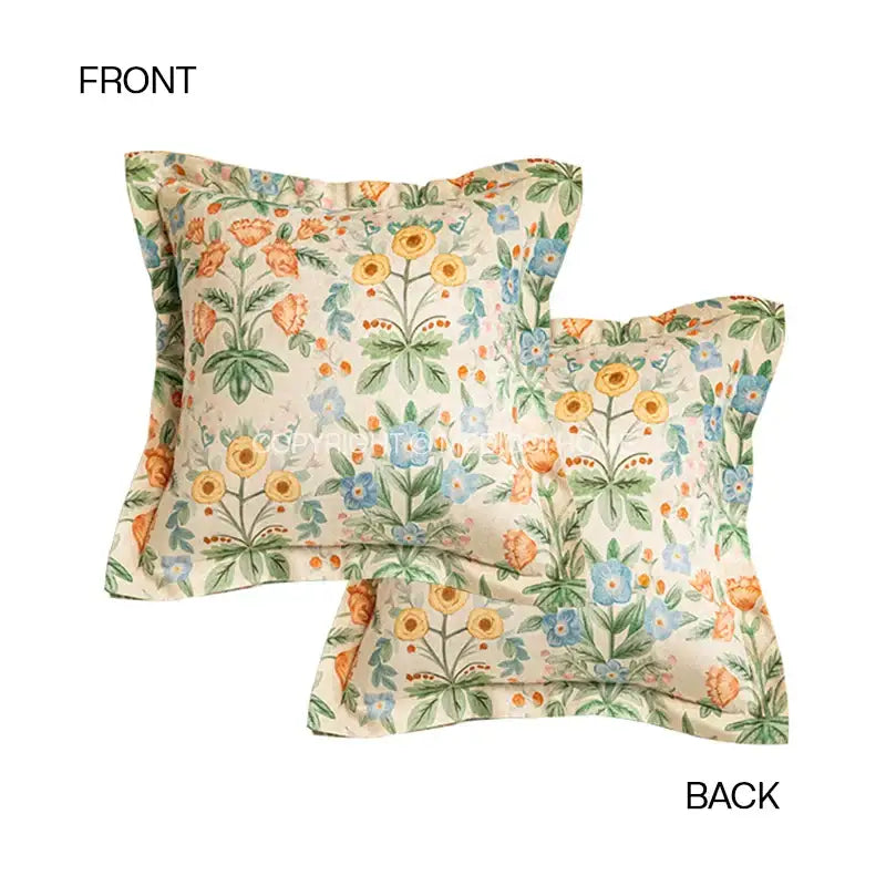 Cream-colored pillow cover 30x50cm with delicate yellow blue green floral pattern for decorbites french pastoral decor