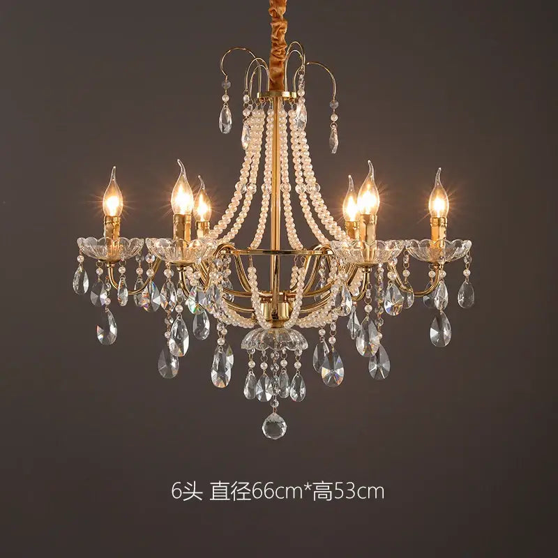 Gold-toned decorbites french pearl chandelier with clear crystal droplets and beaded accents for living room pendant lighting