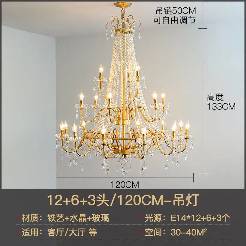 Golden decorbites french pearl chandelier with intricate wrought iron arms and cascading crystal beads for living room decor