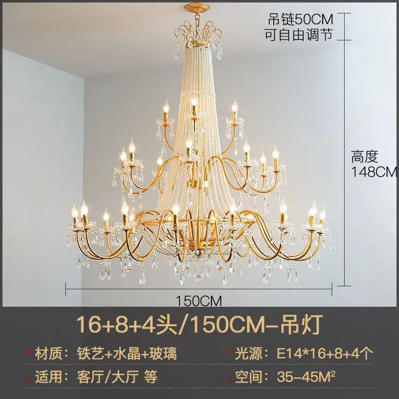 Luxurious decorbites french pearl chandelier gold with crystal droplets and pearl beads featuring 28 light fixtures