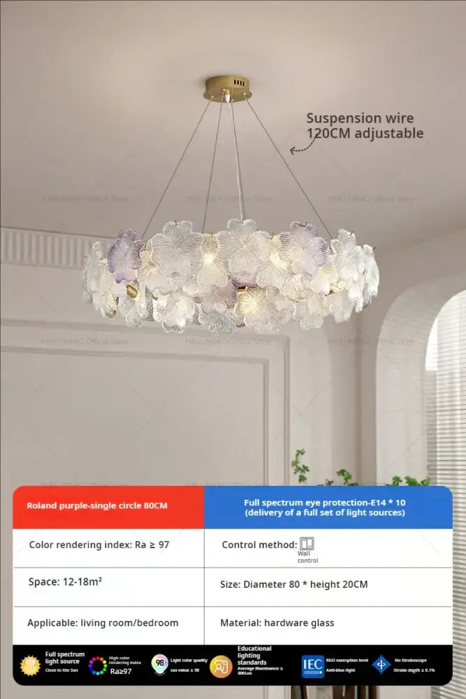 French petals crystal chandelier light with translucent purple and white glass flower petals in gold decorbites petals crystal design