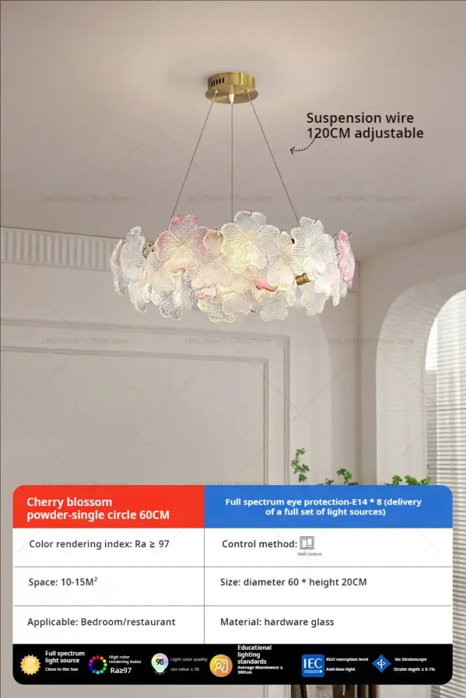 Delicate 60cm decorbites petals crystal chandelier light with translucent pink white hardware glass petals and gold ceiling mount for dining room