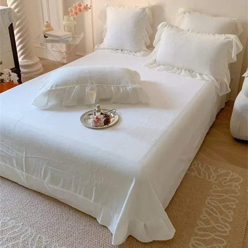 White velvet french princess bedding set with ruffled texture and delicate lace trim for elegant bedroom decorbites french princess