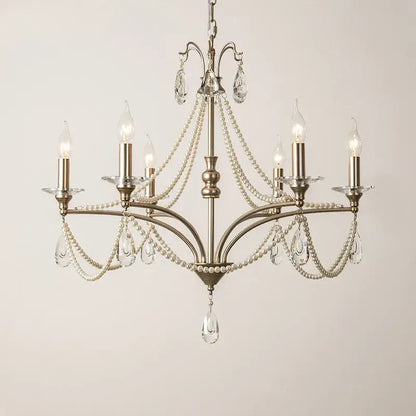 Antique brass dining room chandelier with retro pearl crystal droplets and decorbites french retro design strands