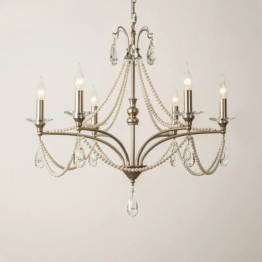 Antique brass dining room chandelier with retro pearl crystal droplets and decorbites french retro design strands