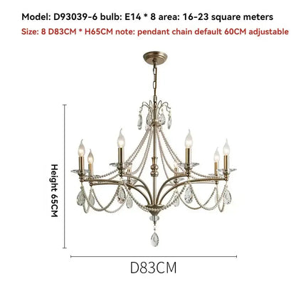 Antique brass french retro pearl crystal chandelier with six candle bulbs, crystal droplets, and beaded chains for dining room decorbites french retro