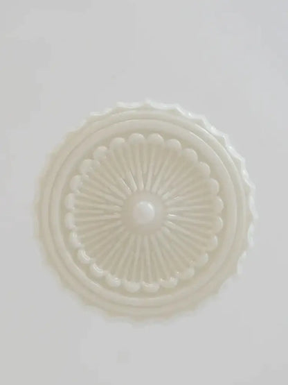Off-white translucent glass ceiling medallion with intricate scalloped detailing for decorbites french retro shanghai style pendant
