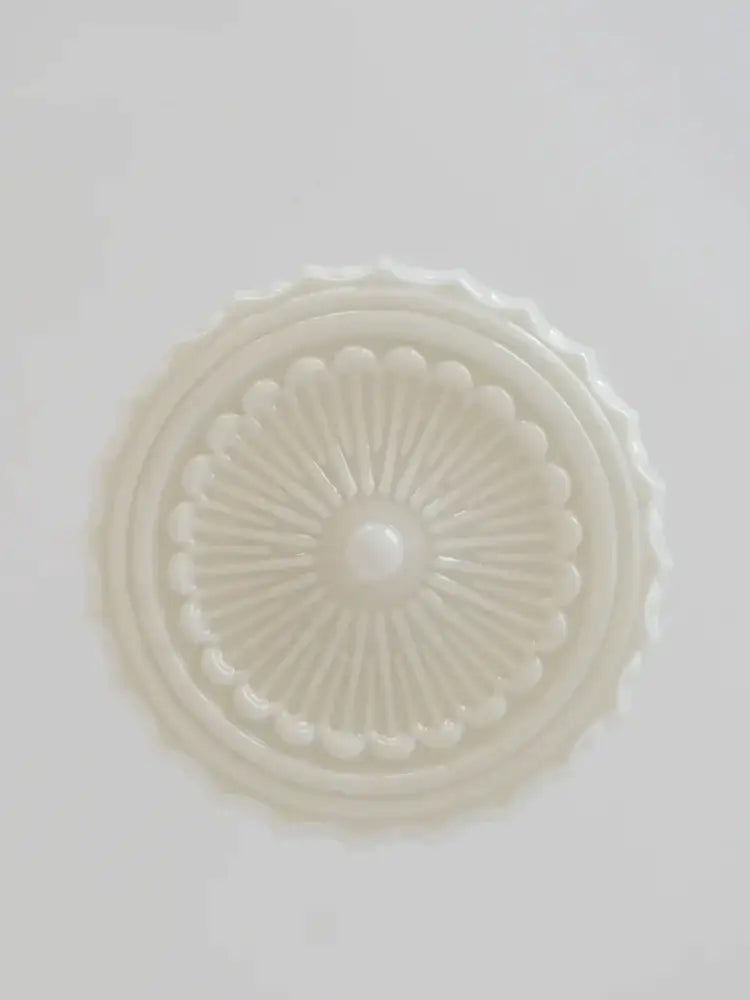 Off-white translucent glass ceiling medallion with intricate scalloped detailing for decorbites french retro shanghai style pendant