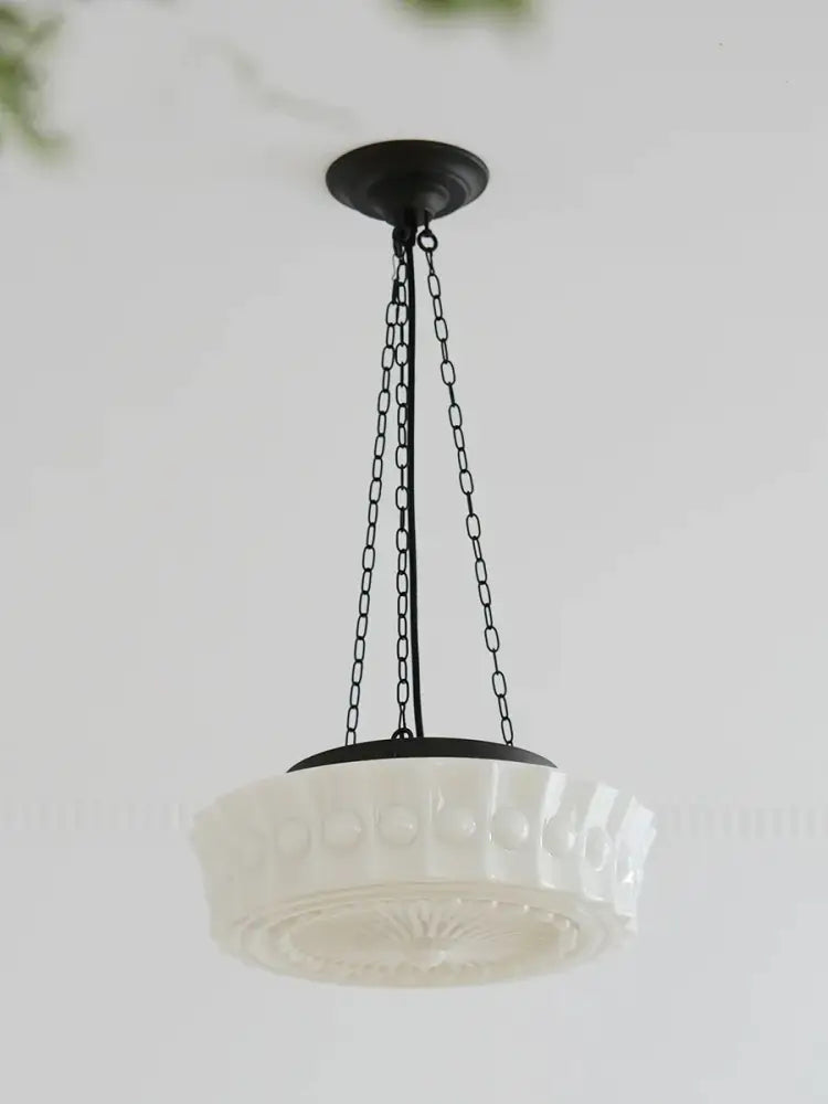 Vintage cream textured glass dining room pendant light with embossed patterns in decorbites french retro shanghai style