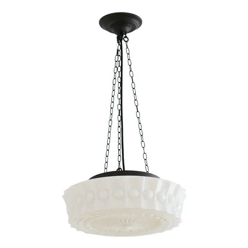 Black metal chain pendant light with frosted cream textured glass shade for decorbites french retro dining room decor