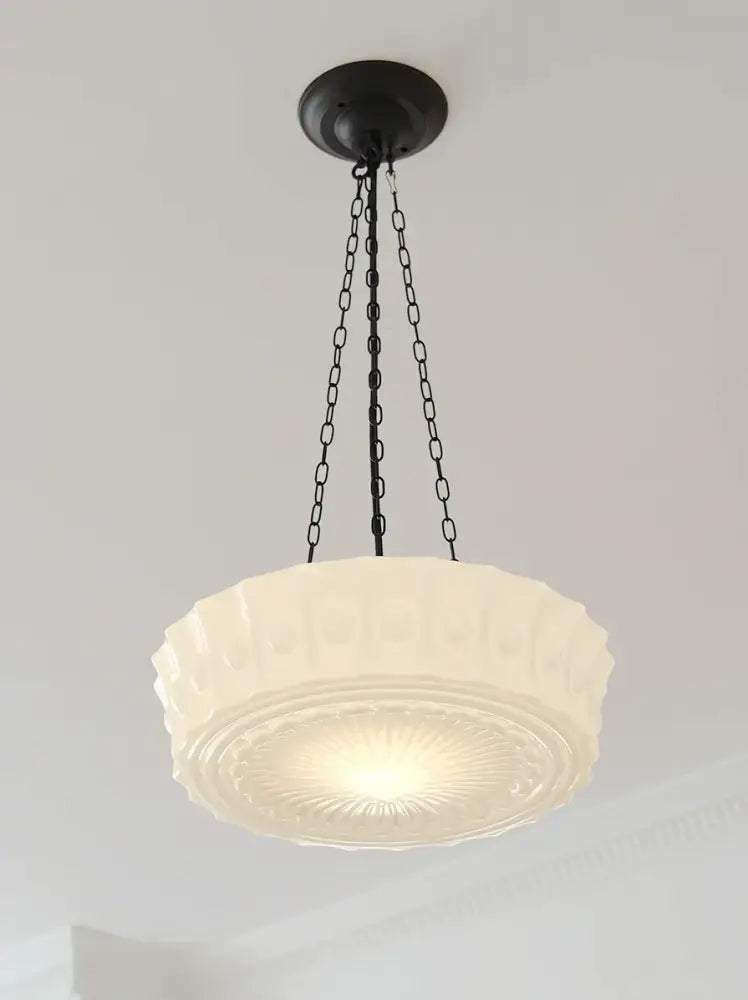 Vintage-style cream textured glass dining room pendant with sunburst patterns and scalloped edges decorbites french retro