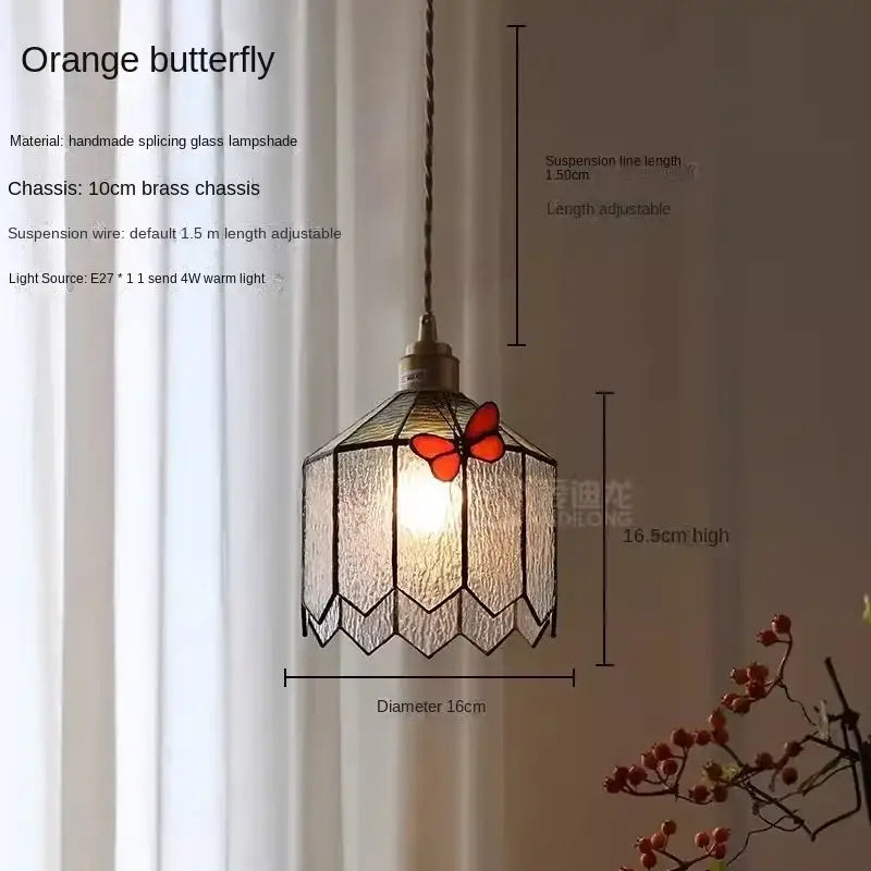 Orange butterfly chandelier with handmade splicing glass shade and brass chassis for bedroom decorbites butterfly chandelier