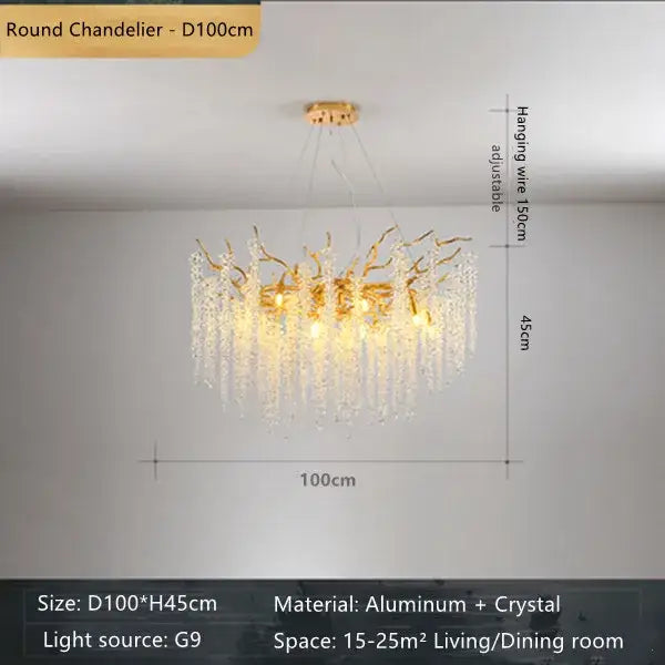 Golden decorbites crystal branch chandelier with cascading crystals and aluminum frame for dining room light decorbites crystal